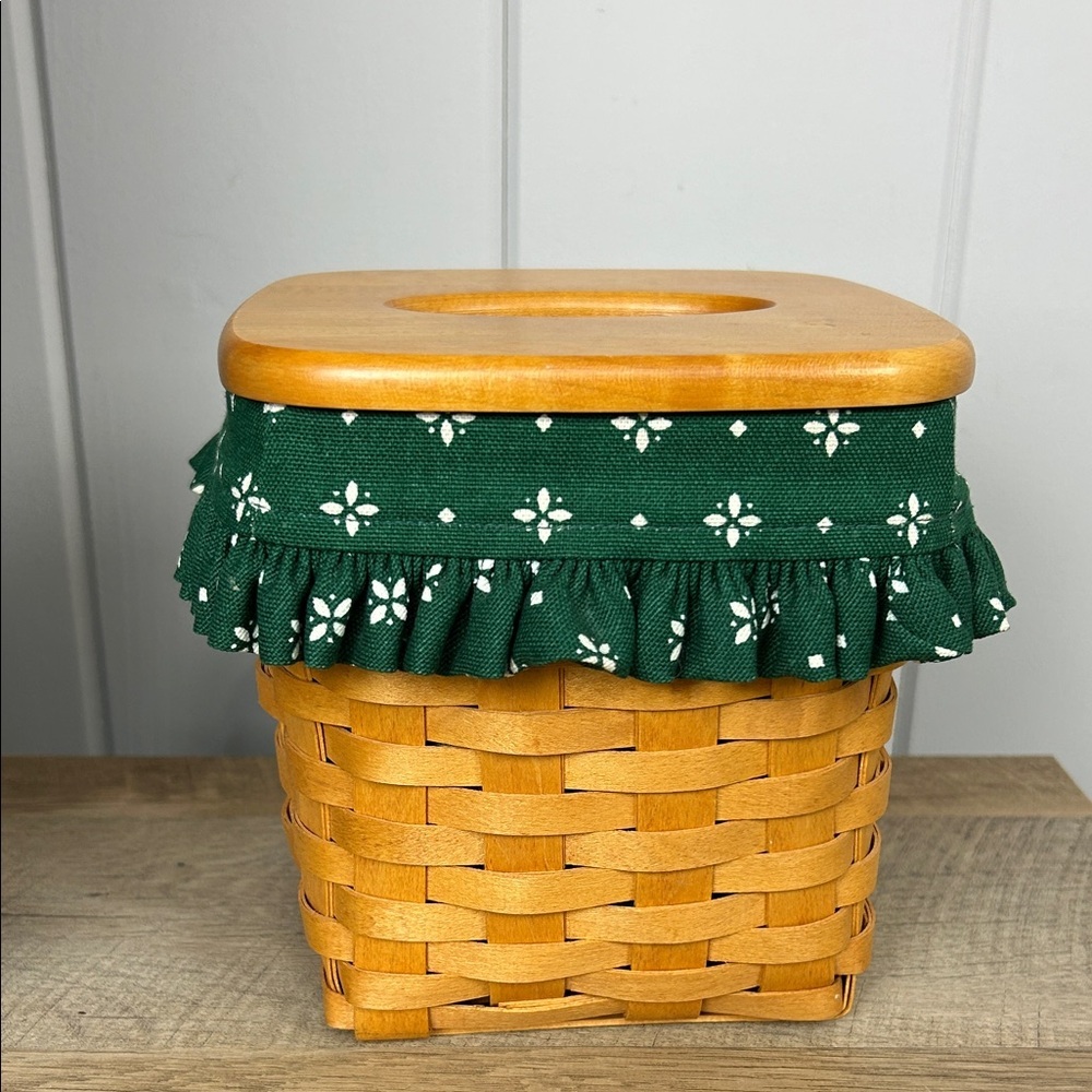 Longaberger Basket with Green Patterned Liner